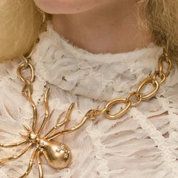 Zara Golden Bejeweled Spider Necklace Halloween Special Collection Statement NEW - Picture 6 of 14